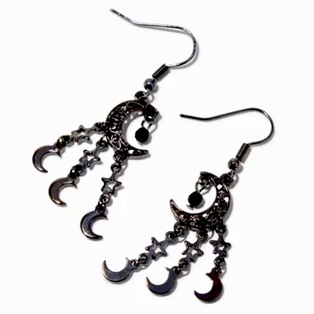 Hematite Moons & Stars 2" Drop Earrings - NWT